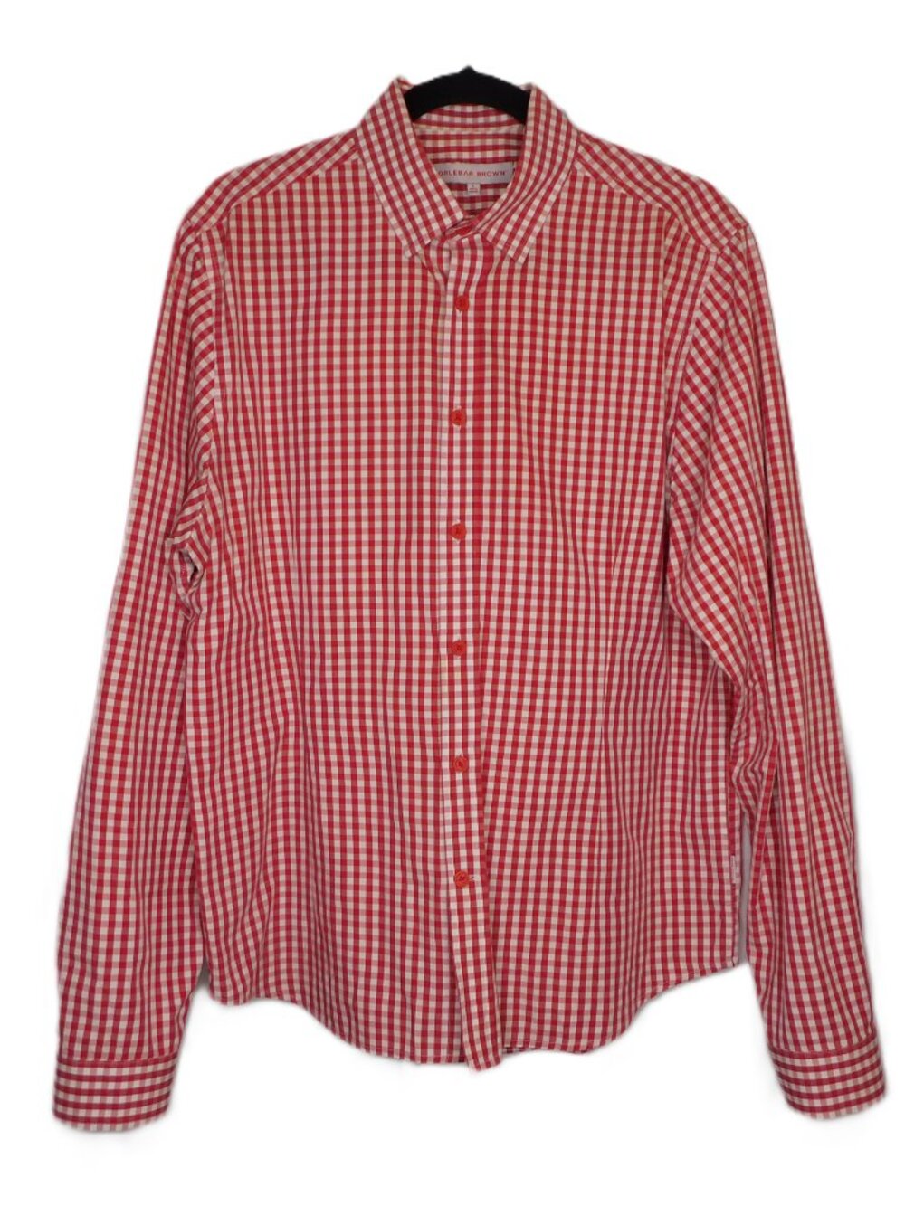 Orlebar Brown Red & White Gingham Fitted Button Down Shirt | VGUC | L